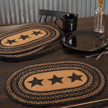 Farmhouse Jute Braided Placemats Stencil Stars Set of 6 - The Fox Decor